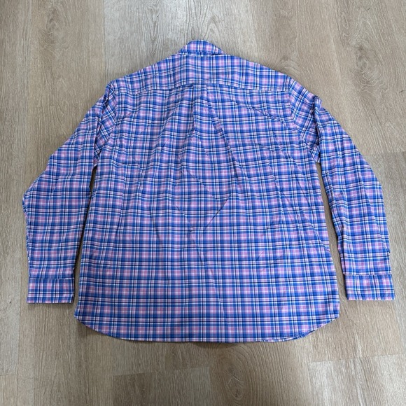 Vineyard Vines Shirt Mens Xl Blue Pink Plaid OTG On the Go Performance brr Nylon - Picture 2 of 9